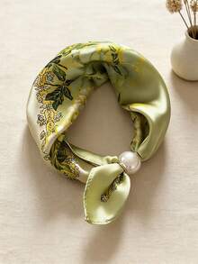 1PC Premium Large Pearl (2.5CM Diameter) Magnetic Buckle Neck Ring Scarf, Vintage Slouchy Necklace Style Printed Silk Scarf, Lightweight Versatile Accessory, Shirt Professional Decor Thin Scarf Fake Collar. - Multicolor - View 20
