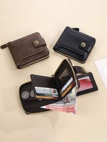1pc Men's Fashion Tree Pattern Zipper Buckle, PU Credit Card Holder, Small Zipper Coin Storage Zipper Button Closure Business Wallet, Ideal Gift For Men - Multicolor - View 2