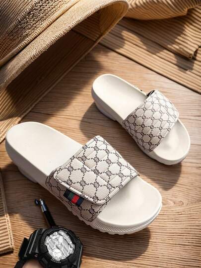 Dép lê nam mùa xuân hè kiểu dáng retro in họa tiết, dép lê thời trang đa năng unisex, chống trơn trượt, cỡ lớn.