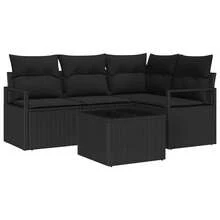 vidaXL Sofa Set mit Kissen mit Speicher 5 pcs Schwarz Poly-Rattan - A - Übersicht 2