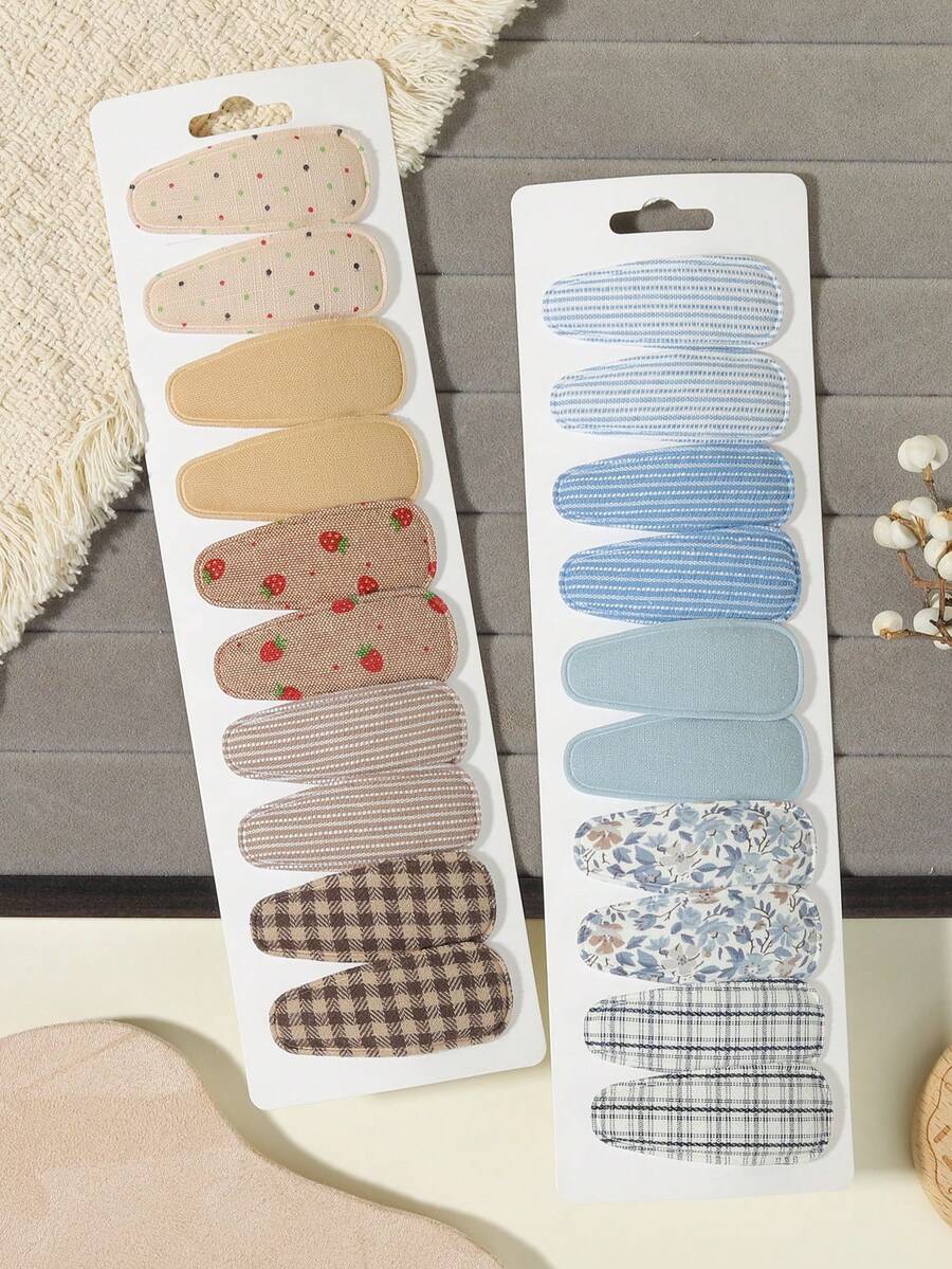 10 piezas Conjunto de pasadores de pelo con gota de agua con estampado floral y a cuadros, pasadores de pelo de caimán que no dañan, adecuados para flequillo, uso casual y diario, estilo japonés - color mezclado - Ver 1