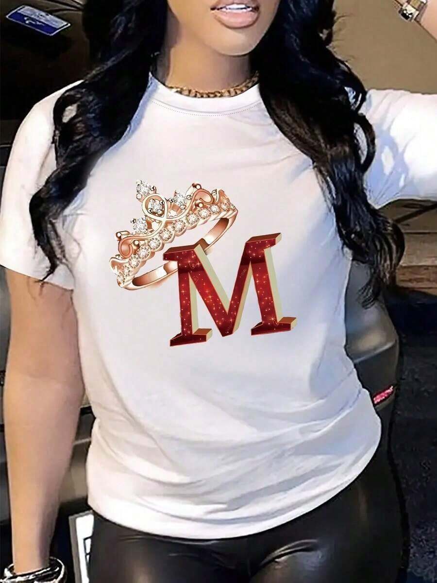 Revelry, Día de la Madre, Día de San Valentín, Moda Femenina, Letras, Estampados, Estampado Direccional, Sudadera de Cuello Redondo para Primavera y Otoño, Camiseta de Mujer - Blanco - Ver 1