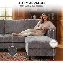 Sofá Modular en Forma de U de 118" con 4 Asientos, con Puertos USB Tipo C, Mesa Lateral Plegable y 2 Reposapiés, para Sala de Estar, Color Gris - Gris-12 - Ver 5