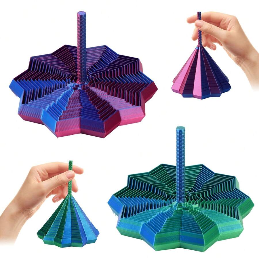 1个3D打印可伸缩感官减压星,可伸展至4.3英寸,分形减压玩具,八边形带手柄,彩色旋转螺旋设计,缓解压力 - 彩色 - 查看 1