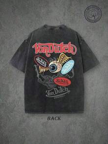 Vons Dutchs Originals Double-Sided Print Washed-Shirt, Flying Eyeball & Tiger Retro Kustom Kulture Graphic Tee, Premium Cotton Vintage Streetwear, High Quality-Shirt, Classic Washed Shirt, Washed Cotton-Shirt, Casual Style, Choice, Comfortable, Fashion Street Style Cotton-Shirt. Casual Short-Sleeve-Shirts Men And WomenCute & Casual Unisex-Shirts, Premium Fabric - 風格 - 查看 3
