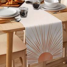 1 buah Taplak Meja Gaya Modern Retro Oranye - Pola Garis Geometris Abstrak dengan Warna Oranye Cerah, Dekorasi Meja Makan Persegi Panjang Cocok untuk Dapur, Pernikahan, Pesta Liburan - MultiWarna - View 3