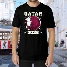 Camiseta con Estampado Trasero de la Copa Mundial de Fútbol de Qatar 2026 - Regalo para Fanáticos Qatíes - Negro - Ver 4