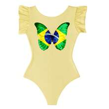 Girls' Butterfly Bodysuit, Brazil World Cup Mini Fan Outfit, Delicate Children's Clothing With Ruffled Sleeves, World Cup Blogger Look - Yellow - View 2