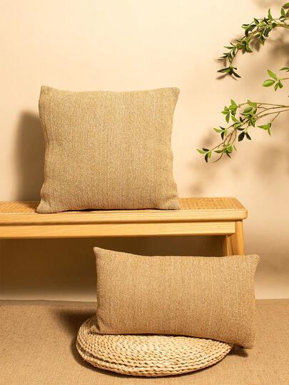 1pc Bohemian Style Woven Texture Throw Pillow Cover, Solid Color Linen Feel Farmhouse Cushion Cover, Minimalist Rustic Home Decor Pillow Sham Fits Sofa, Bed, Living Room, Size 45*45cm And 30*50cm, Pillow Insert Not Included