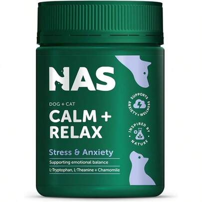 Calm Relax 120g Stress Support Supplement For Dogs Cats, Aids Relaxation, Emotional Balance Gut Health. Ideal For Travel, Separation Anxiety Thunderstorms.