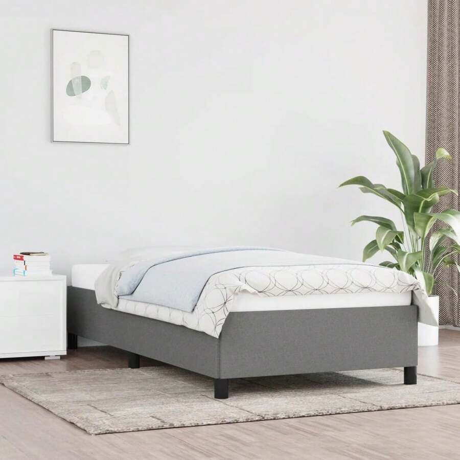 vidaXL Bettgestell ohne Matratze Dunkelgrau 90x190 cm Stoff - Grau - Übersicht 1