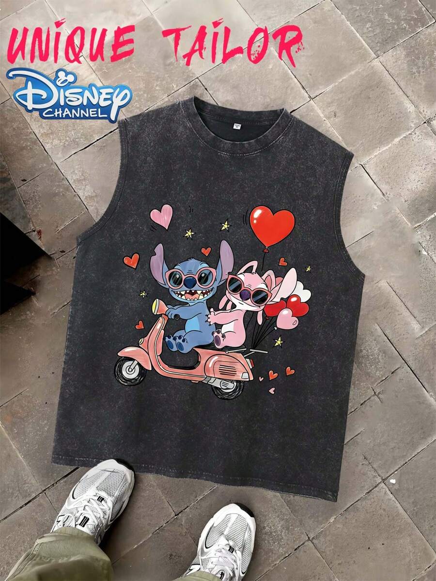 Disney Men's Short-Sleeved T-Shirt, Unisex Sleeveless T-Shirt, Men's T-Shirt With Disney Princess Mickey Mouse Pattern, Summer Casual Outfit, Suitable As A Gift For Male Friends Who Love Cartoons And Anime. - màu đen - Xem 1