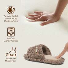 Adjustable Open - Toe Women's Slippers Cozy Fuzzy Memory Foam Indoor Outdoor Non - Slip Cute Ladies Sandals Gifts For Women Mom Bridesmaid White - 布朗-a - 查看 3