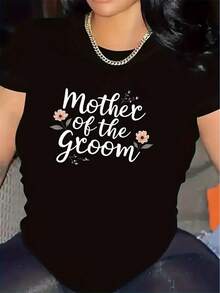 Short-Sleeved T-Shirt For The Mother Of The Groom | Ideal For Wedding Receptions, Lightweight And Durable Fabric, Comfortable Fit Suitable For Indoor And Outdoor Events, Elegant Floral Design On Soft Fabric, Round Neck, Medium Stretch Fabric. - 黑色 - 查看 11