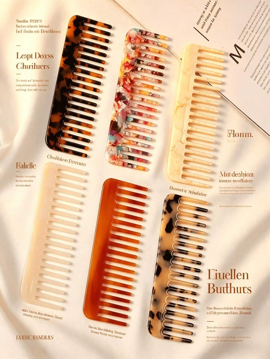 1把男女通用醋酸纤维梳子,便携式防静电宽齿梳,简约发饰,方便携带旅行,母亲节好礼 - 均碼 - 查看 1
