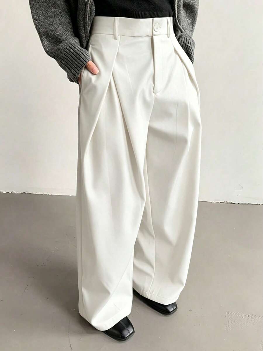 HEYKESON 男士褶裥阔腿休闲裤