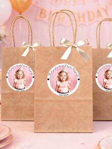 Personalized Photo & Text Birthday Stickers, Pink Background Heart-Shaped Transparent Round Labels, Suitable For Birthday Party Gifts - Multicolor - View 6