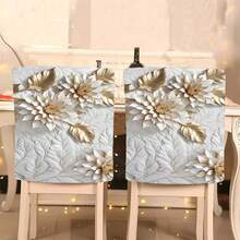 1pc/4pcs/6pcs/10pcs Platinum Floral Pattern Plush Chair Cover, Removable Short Plush Fabric Chair Slipcover, Chair Back Protector, Suitable For All Seasons, Holiday Decor, For Dining Room, Living Room, Home Chairs, With Back Protection, Fit For Dining Room, Office, Living Room, Hotel And Home Decor - Multicolor - View 9
