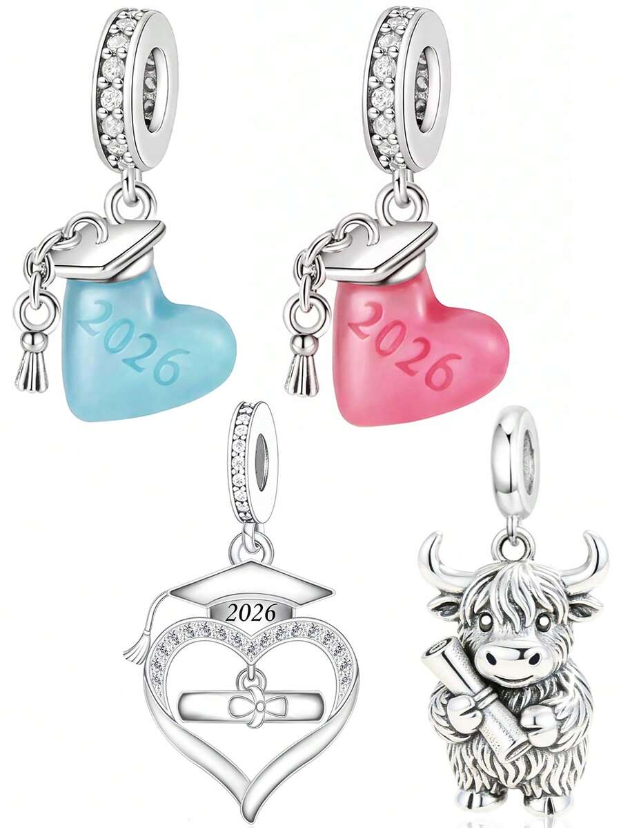 Delicate Romantic Graduation Series Charm Pendant With Heart, Graduation Cap, Diploma, Full Of Ceremonial Sense, Creative Versatile DIY Bracelet Necklace Graduation Gift - Silver - View 1