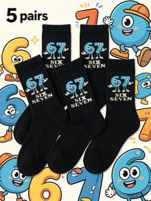 1双卡通“67”和“SIX SEVEN”数字主题袜子，创意新颖日常休闲袜，复古流行文化爱好者的理想礼物，时尚休闲袜，四季皆宜。 - 彩色 - 查看 10