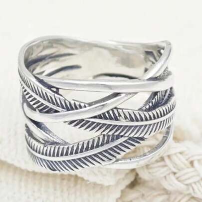Vintage Criss-Cross Feather Niche Design Ring, Personalized Party Ring Gift For Boyfriend/Girlfriend