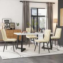 Matgrupp (117x68 cm matbord med 4 stolar), rektangulärt matbord, modern köksgrupp, beige matstol i twill-sammet, svarta bordsben - Beige - Visa 2