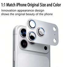 CASECOPS 2pcs Camera Lens Protector Film For IPhone 17 Pro And 17 Pro Max, Full Coverage Real Machine Color, Effectively Protect Camera Lens, Clearer Shooting, Fashionable , Suitable For Birthday, Spring, Easter And Other Holiday Gifts, Non-Slip Diamond Decoration - Silver - View 2