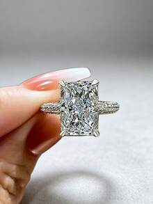 Anillo de diamante de imitación, Anillo minimalista para dama, Regalo de joyería para novia, Perfecto para aniversario, boda, Día de la Madre, cumpleaños, regalo festivo - Plateado - Ver 1