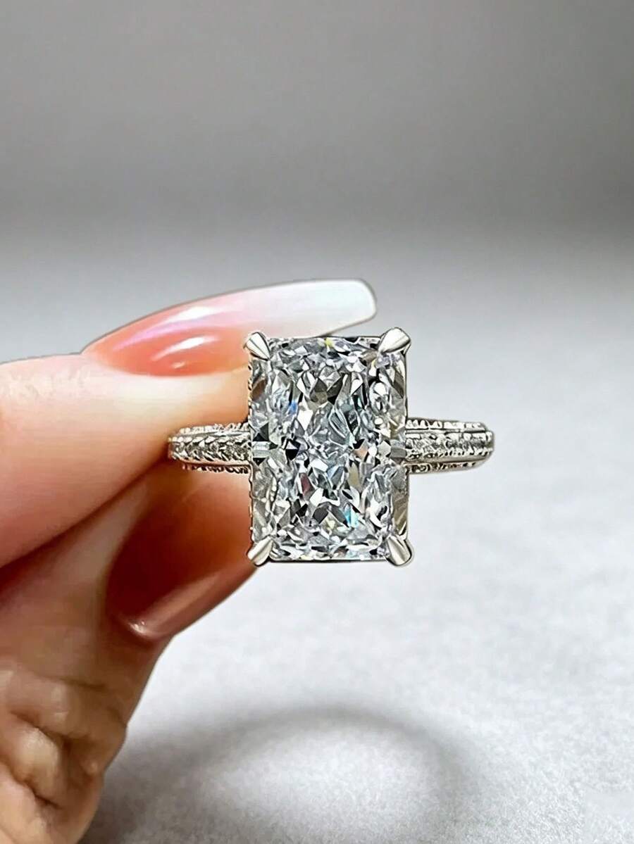 Anillo de diamante de imitación, Anillo minimalista para dama, Regalo de joyería para novia, Perfecto para aniversario, boda, Día de la Madre, cumpleaños, regalo festivo - Plateado - Ver 1