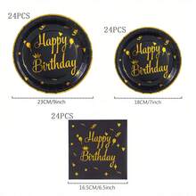 96 件/套金色皇冠生日派对用品，金箔一次性盘子，7/9 英寸黑色底座金色皇冠生日派对盘子，金箔一次性盘子杯子餐巾适用于生日派对装饰 - 彩色 - 查看 11