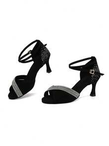 Giày khiêu vũ Latin Black Diamond dành cho nữ, đế da lộn, gót cao, kiểu sandal khiêu vũ ballroom với quai đeo mắt cá chân có thể điều chỉnh. - màu đen - Xem 4