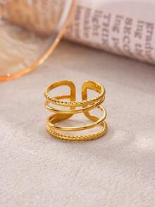 1 pieza Anillo abierto minimalista de acero inoxidable para mujer, anillo dorado, anillo ajustable abierto para el dedo, anillo de mujer, joyería de fiesta, accesorios de moda para mujer, accesorios para uso diario - Multicolor - Ver 5