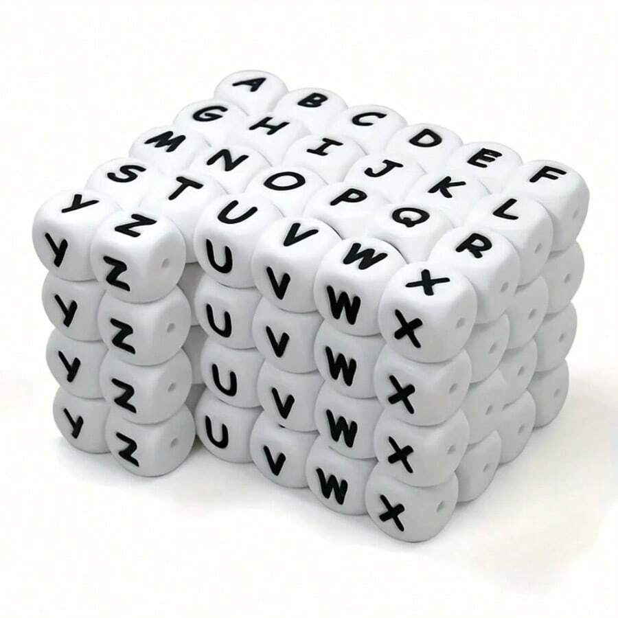15/26/104pcs White Silicone Alphabet Beads, 12mm Square Letter Beads For Keychain And Bracelet Crafting, Durable DIY Jewelry Making Supplies - Letter - View 1