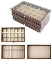 Large Capacity 3/5 Tier Wooden Jewelry Box, Transparent Acrylic Dust-Proof Jewelry Storage Box With Drawers, Multi-Functional Ring Earring Necklace Bracelet Organizer, Elegant Vanity Display Case, Ideal Gift For Women - Walnut Acrylic Jewelry Box - View 12