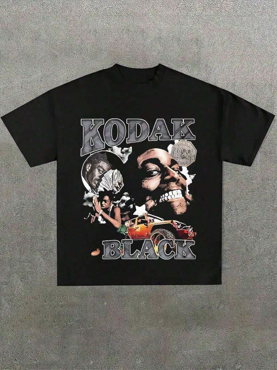 Men Character Funny Graphic Tee, Casual Soft Oversized Pure Cotton Pattern Printed T-Shirt-Vintage Street Style Unisex Loose Cotton Short Sleeve Crew Neck T-Shirt, T-Shirts For Men, Streetwear, Summer, Men Women T-Shirt Print Tee - Black - View 1