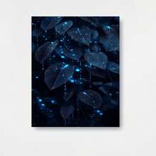 Plano 2D, 1 pieza de pintura en lienzo plana 2D sin marco, arte decorativo de hoja luminosa azul oscuro con detalles de luz de estrellas centelleante para una escena de bosque de ensueño. Varios s disponibles: 12x18, 16x24, 24x36 pulgadas. Un regalo decorativo perfecto para salas de estar - Enmarcado - Ver 1