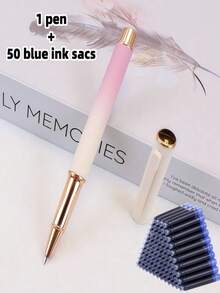 51件組/(1支圓珠筆 + 50支替芯) 時尚磨砂金屬圓珠筆，舒適握感，書寫流暢，銥金筆尖，適合日常書寫、書法練習、節日禮物、開學季 - 51pcs套裝 - 查看 13