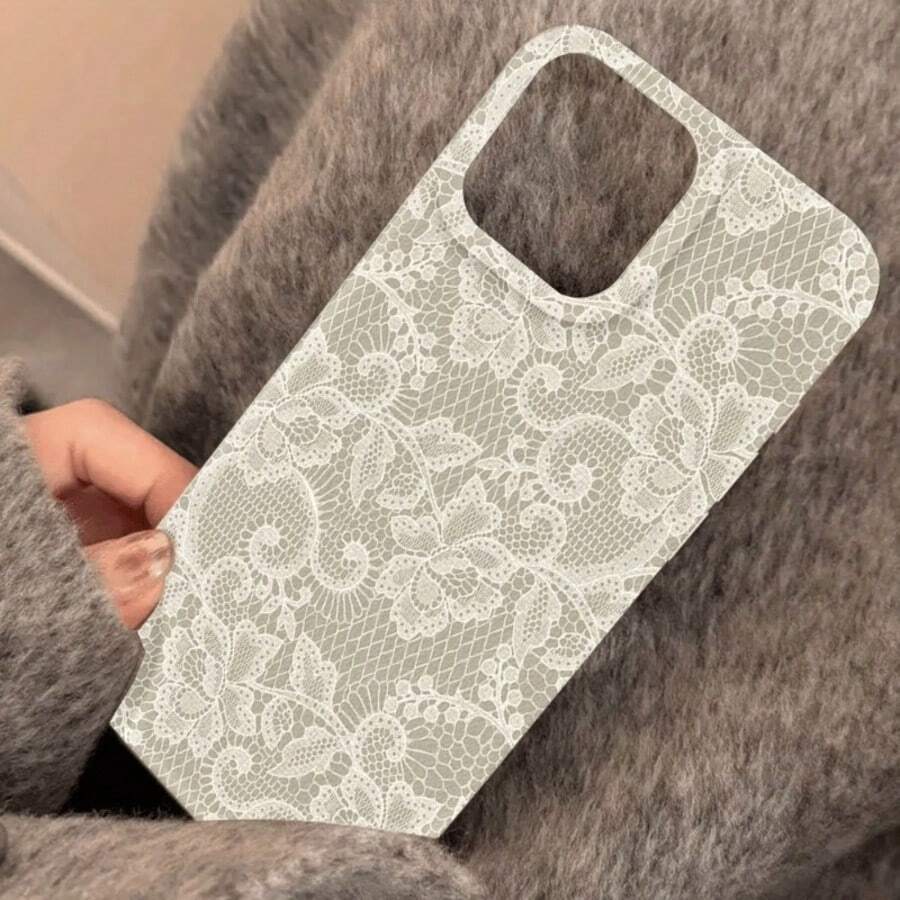 1pc White Lace Flower Textured Matte Anti-Fall TPU Fashionable Phone Protective Case Suitable For IPhone 16, 15, 14, 13, 12, 11, 17 Pro Max - Multicolor - View 1