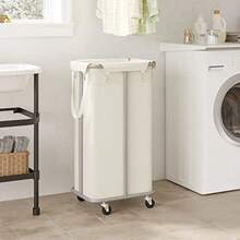 WOWLIVE - Cesta de lavandería enrollable de 100 litros con ruedas cesta grande cesta organizadora de lavandería con marco de acero y bolsa extraíble plegable plegable alta y sucia cesta de - Beige claro - Ver 3