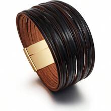 Leather Wrap Bracelet For Women, Boho Handmade Multi-Layer Cuff With Crystal Beads Heart, Stackable Bangle Western Jewelry Gift - Da (Đen) - Xem 2