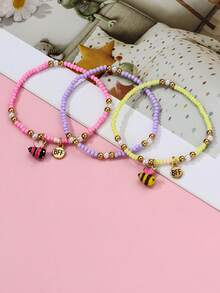 Bộ 3 vòng tay trẻ em dễ thương phong cách Boho thường ngày, thích hợp làm quà tặng hoặc quà dịp lễ, đính cườm và mặt dây chuyền hình ong bằng ngọc trai giả, thích hợp đeo hàng ngày, làm quà tặng hoặc quà lễ hội. - Nhiều màu - Xem 4