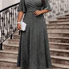 Fleurora Plus Size V-Neck Ruched Waist Elegant Party Dress Rose Gold Dress Elegant Elegant Wedding Guest Dress Elegant Woman Clothing Elegant Dress, Summer Dresses  Women Party Dress Elegant Curve Elegant Dress Mother Of The Bride Dress Plus Size - Negro - Ver 1