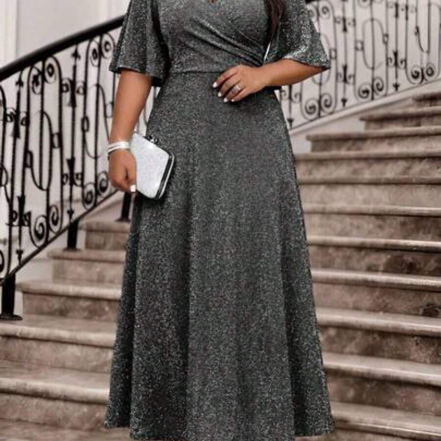 Fleurora Plus Size V-Neck Ruched Waist Elegant Party Dress Rose Gold Dress Elegant Elegant Wedding Guest Dress Elegant Woman Clothing Elegant Dress, Summer Dresses  Women Party Dress Elegant Curve Elegant Dress Mother Of The Bride Dress Plus Size - Negro - Ver 1