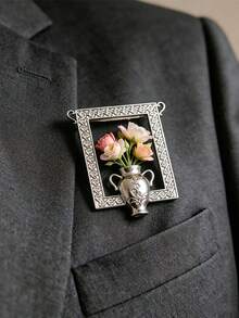 1 pieza Broche de jarrón elegante y versátil, accesorio de joyería minimalista y elegante de alta calidad para mujeres, adecuado para uso diario, fiesta y eventos (solo broche, sin flor) - Plateado - Ver 5