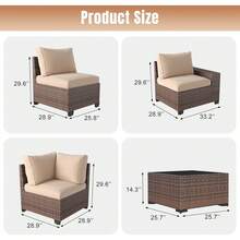 Aoxun Juego de Muebles de Patio de 6 Piezas, Mimbre de Ratán, Conjunto de Conversación para Exteriores con Mesa de Centro y Cojines de 4 Pulgadas de Grosor, Beige (Incluye Funda Impermeable) - 1 - Ver 9