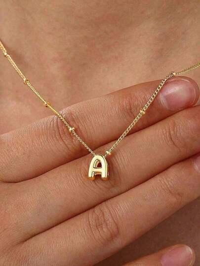 1pc Minimalist Thick Line Balloon Letter Pendant Stainless Steel Necklace, Suitable For Children, Customizable A-Z Name, Bubble Letter Necklace, Anniversary Birthday Gift And Daily Wear