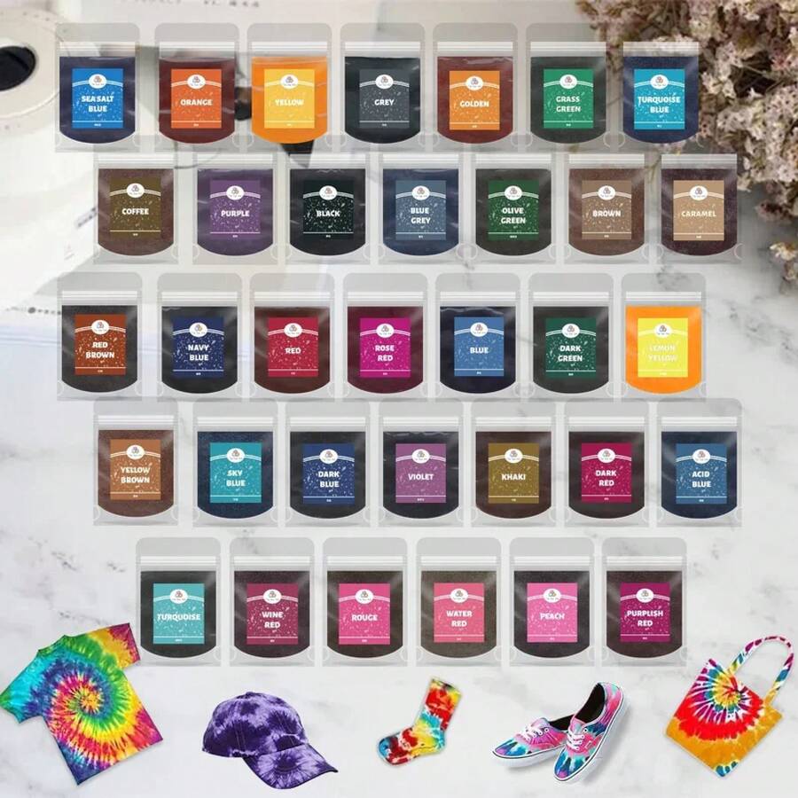 Bolsa de tinte de tela de 10g, pigmento en polvo para tinte de corbata, renovación de coloración de ropa, algodón, lino, Jeans, teñido DIY, teñido textil hecho a mano - 1586529 - Ver 1