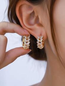 Set de 2 piezas de pendientes de trigo con circonita brillante personalizados y de moda, adecuados para niñas, regalo para una cita - Dorado - Ver 2