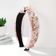Adult Fabric Knotted Headband With  Embroidery And Wide Edges, 1 Piece - màu đen - Xem 5