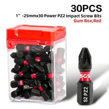 Bộ 20/30 mũi vít thép S2 PZ2, kích thước 1" - 25mm, chuôi lục giác, màu đen, đỏ, trắng, kèm hộp đựng, không cần lắp ráp. - B-đen - Xem 11